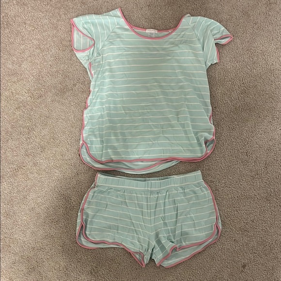 Striped Pajamas Set - Light Blue with Pink Trim - Picture 1 of 1
